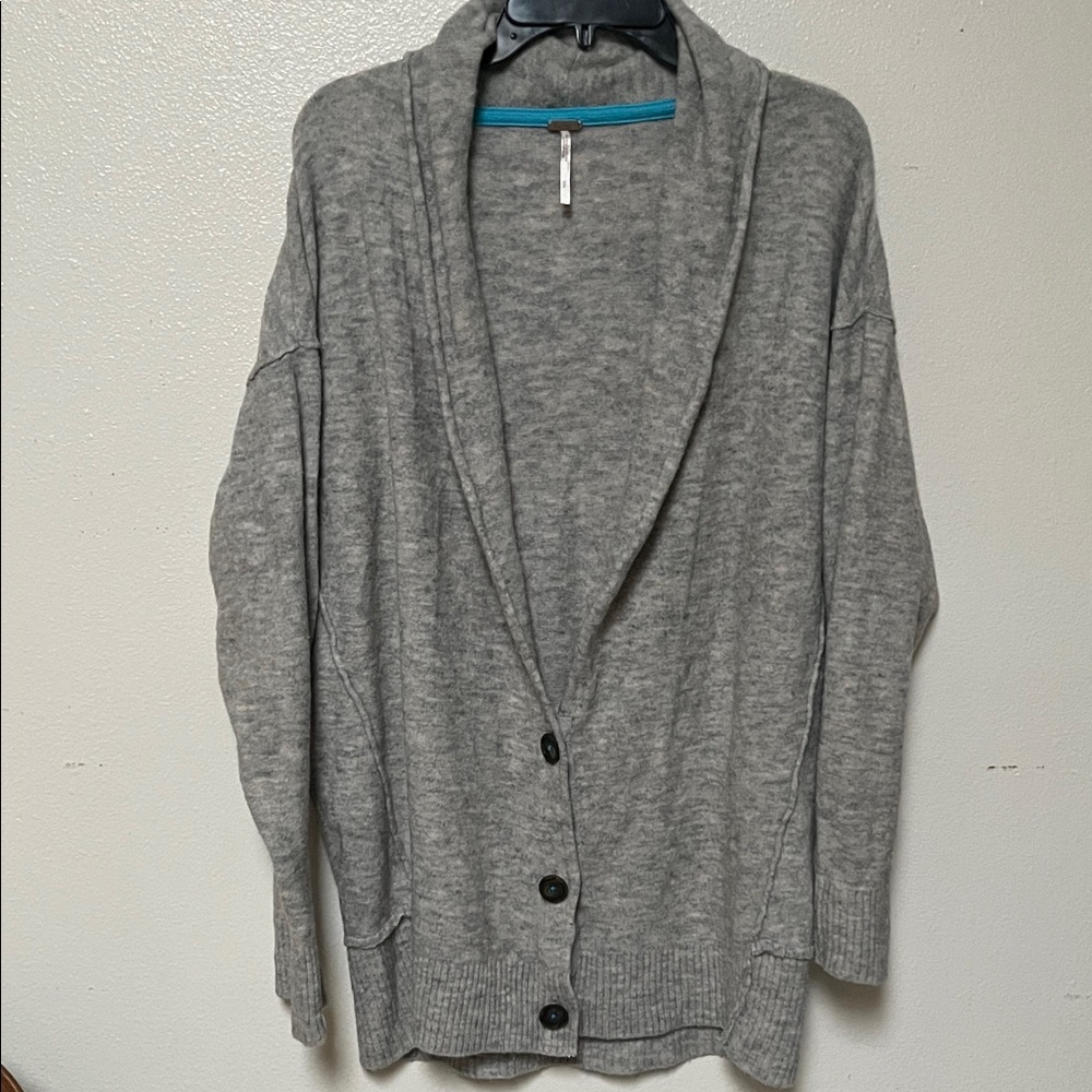 Free People Gray Button-Up Cardigan